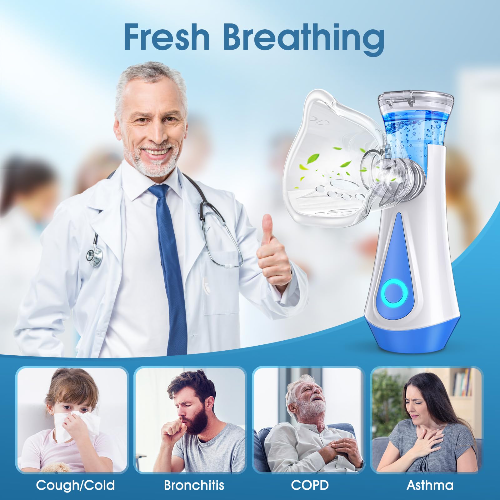 USB Rechargeable with Fine Atomized Particles Portable Nebulizer