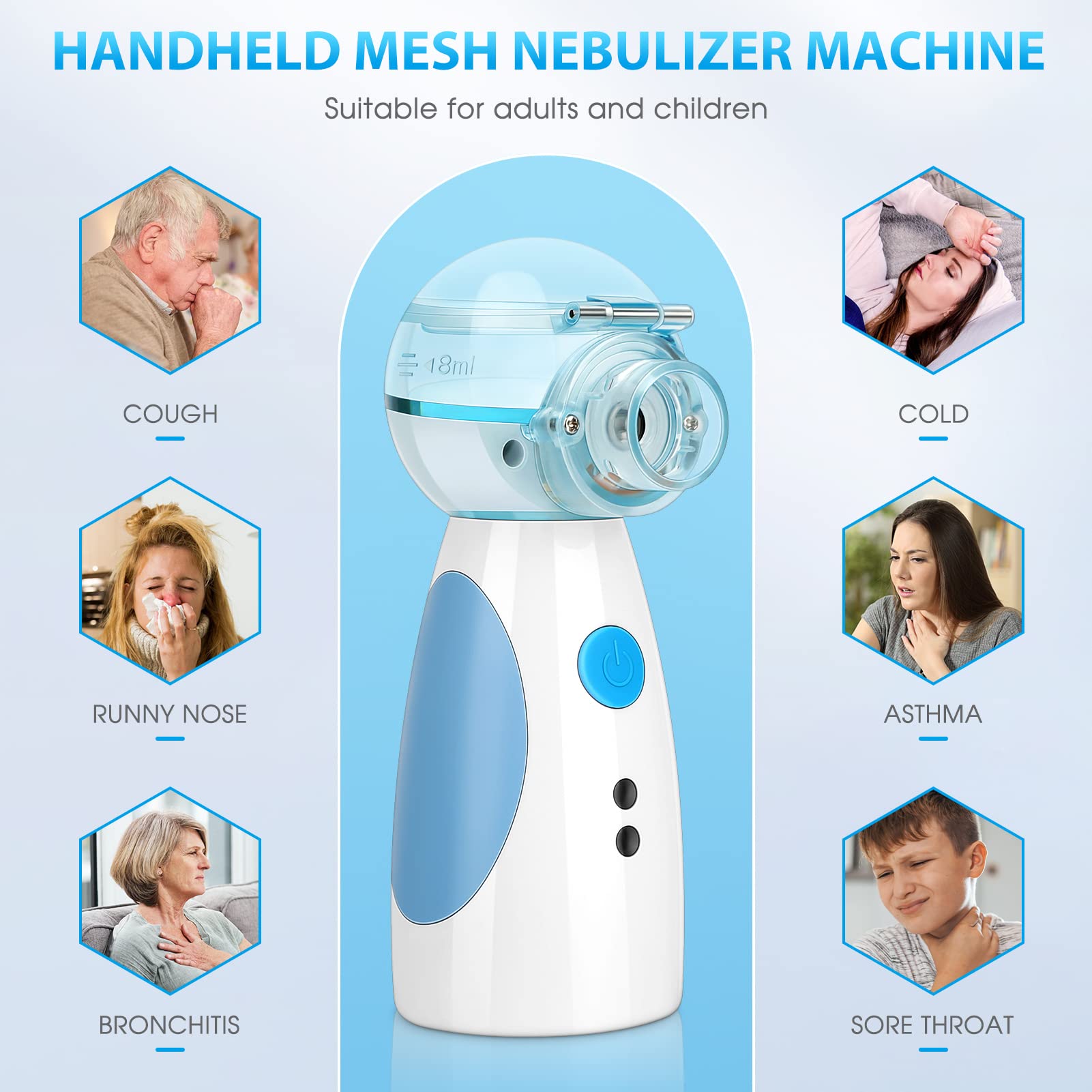 Rechargeable Handheld Mesh Breathing Nebulizer for Home Office Use